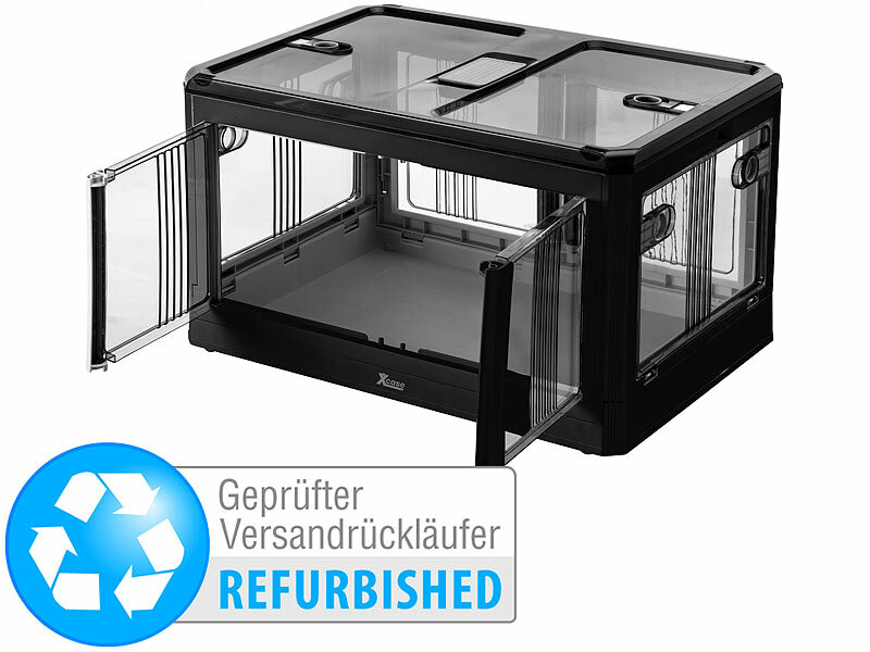 ; Faltbare Aufbewahrungsboxen mit Deckel, MDF-Ablage und seitlichen Klappen, transparent Faltbare Aufbewahrungsboxen mit Deckel, MDF-Ablage und seitlichen Klappen, transparent 