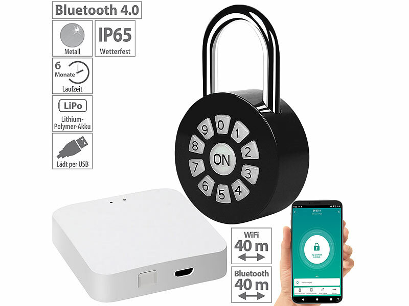 ; Mini-Schlüssel-Safe mit Bluetooth und App, Vorhängeschlösser mit Zahlencode und App 